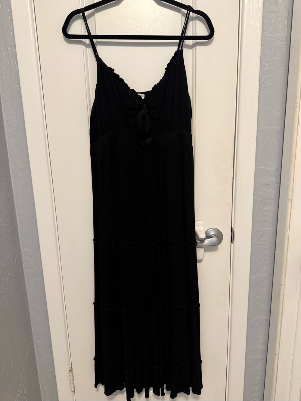 Chic Soul Black Tiered Spaghetti- Strap Maxi Dress